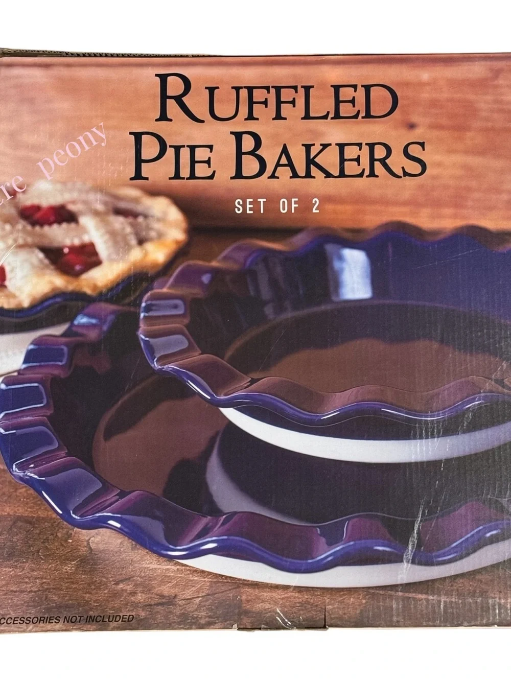 NEW Ruffled Pie Bakers Set of 2 Royal Blue Ceramic Stoneware 10.5” & 14” Dishes